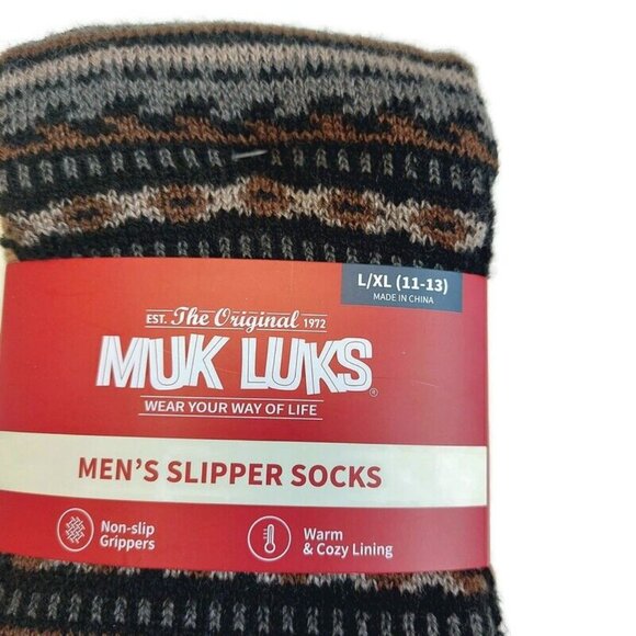 MUK LUKS Mens Slipper Socks Size L/XL Shoe Size 11/13 Brown Warm Comfortable RT - Picture 2 of 5